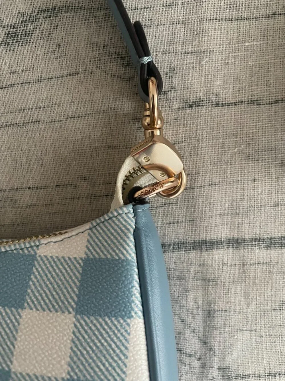 Coach Blue and White Checkered Crescent Underarm Bag